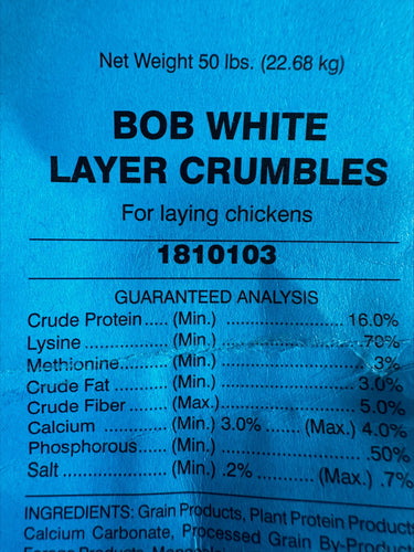 Bob White Quality Feed 16% Chicken Layer Crumbles