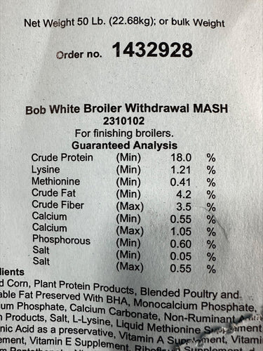 Bob White Quality Feeds Broiler Withdrawl Mash