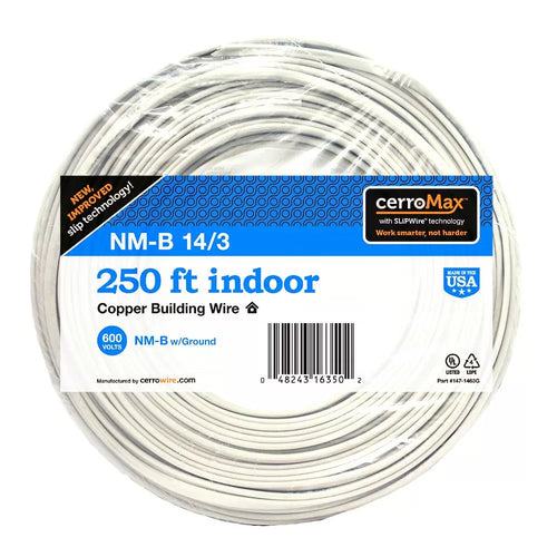 Marmon Home Improvement 250 ft. 14/3 White Solid CerroMax SLiPWire Copper NM-B Wire 147-1463-G