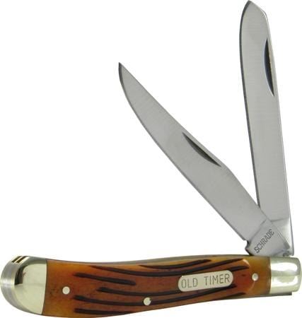 Schrade  Knives Affordable Price Schrade Gunstock Trapper 2-Blade Pocket Knife w/Brown Bone Handle (3 7/8